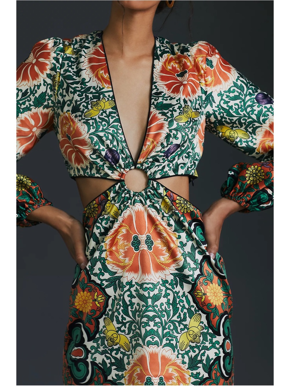 Anthropologie Let Me Be Floral Cut-Out Mini Dress Green